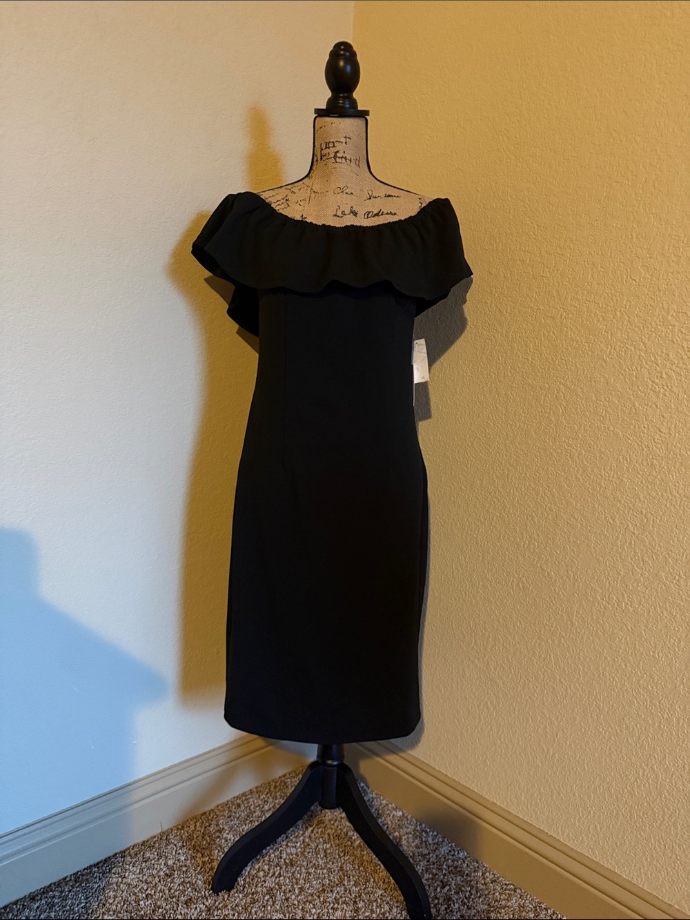 Off-Shoulder Black Ruffle Midi Dress